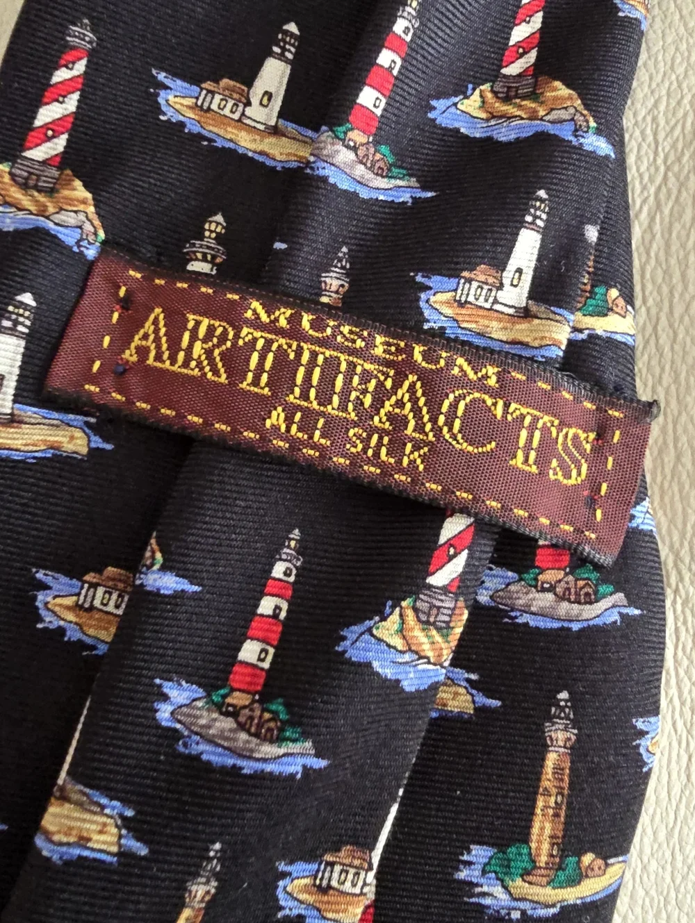 Museum Artifacts Blue Nautical Lighthouse Men's Silk Necktie Tie